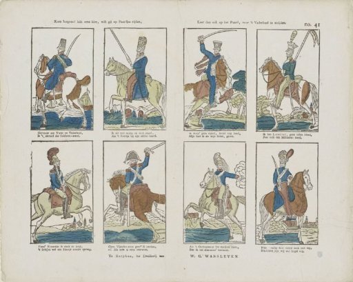 Come on, boys! Look here, do you want to ride on hobby horses? / Then learn to ride on horseback, to fight for the fatherland