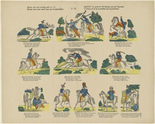 He who has not seen war, / Believes that one shoots there with white bread / Qui dit: la guerre est douce, ou qui lepense, / S'abuse et n'en a jamais eu l'expérience