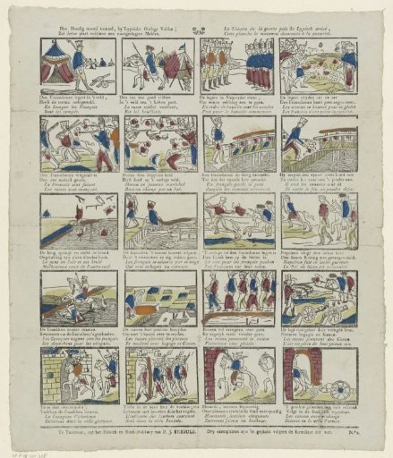 The bloody murder scene at the battlefields of Leipzig, / This print shall henceforth tell the story to posterity / The theatre of war near Leipzig has arrived, / This plate shall henceforth show it to posterity
