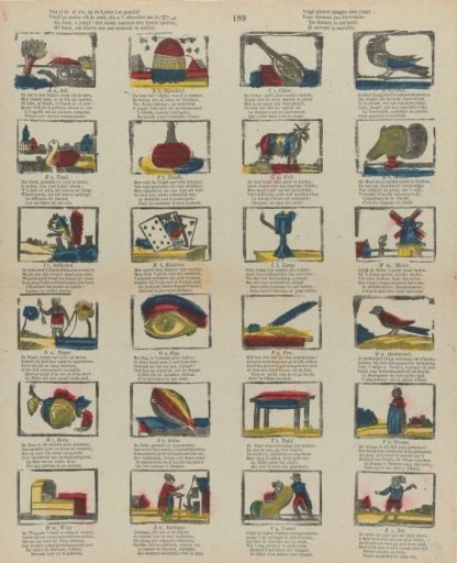 Of all the letters, placed on the letter list / You will find under each the thing that the image tells you [(...)]
