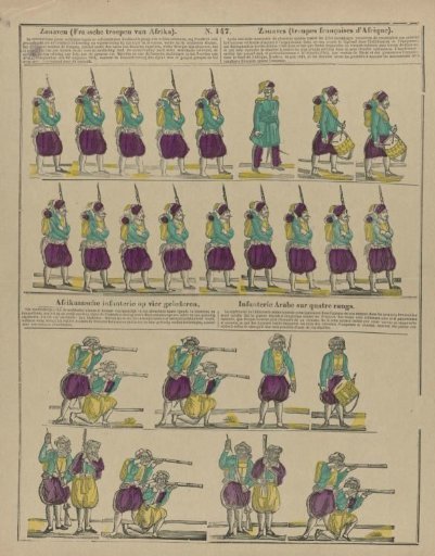 Zouaves (French troops from Africa) / Zouaves (troupes françaises d'Afrique) / African infantry in four ranks / Infanterie Arabe sur quatre rangs