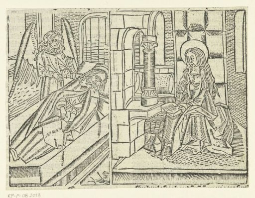 The Angel Appears to Joseph in a Dream; Mary Sitting with a Book