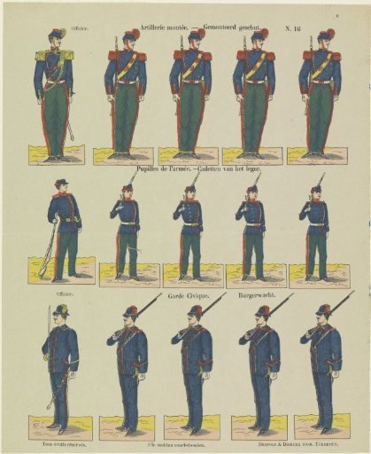Mounted artillery / Mounted artillery / Pupils of the army / Cadets of the army / Civic guard / Burgerwacht