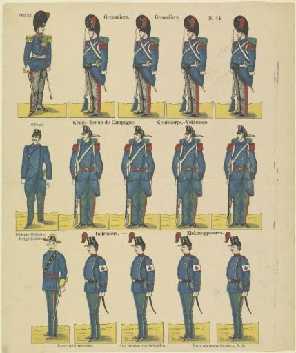 Grenadiers / Grenadiers / Engineers.-Field uniform / Engineer corps.-Field uniform / Nurses / Orderlies