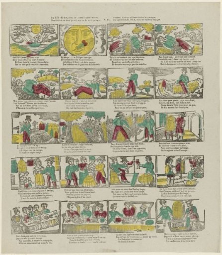 See Gulliver's case, the lands of all the ways, / Described in this print, are located in the moon. / Youth, admire in this picture the passages, / Which Gulliver experienced in his curious voyages
