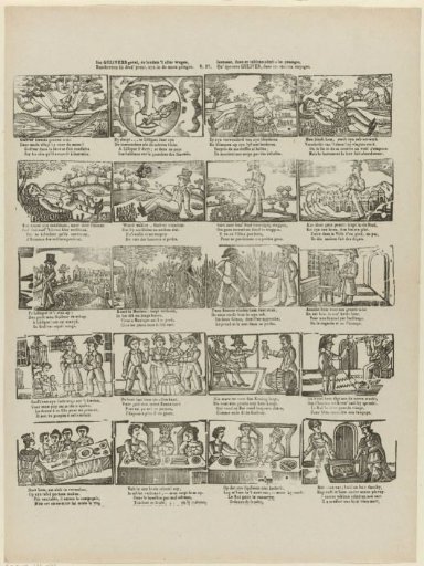 See Gulliver's case, the lands of all the ways, / Described in this print, are located in the moon. / Youth, admire in this picture the passages, / Which Gulliver experienced in his curious voyages