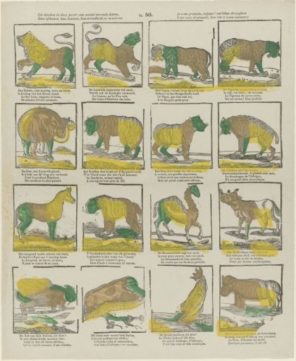 See, children, in this print, a number of strange beasts, / Their origin, their existence, their cruelty and manners / I present to you, children! these strange beasts / Their race and cruelty, their life and their manners