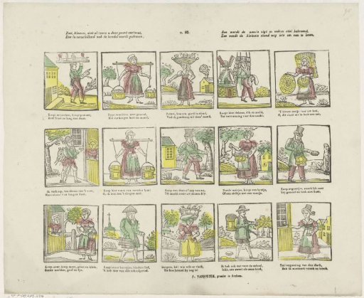 See, little ones, what all sorts of things this print shows you, / How trade is carried on in different fields; / Thus the most diligence in every trade is rewarded, / Thus the lowest estate still finds something to learn from