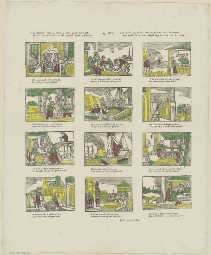 See, children, what strange things this print shows you, / How trade is carried on in various fields, / Thus diligent industry is crowned in every craft, / Thus the lowest estate still finds something to live on
