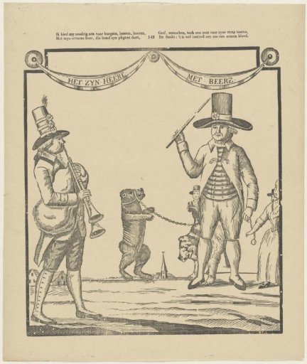 I humbly offer myself to citizens, gentlemen, farmers, / With my experienced bear, who faithfully performs his duties; / Give people, just one cent for his dirty tricks / And think: it is well spent on such a poor blood