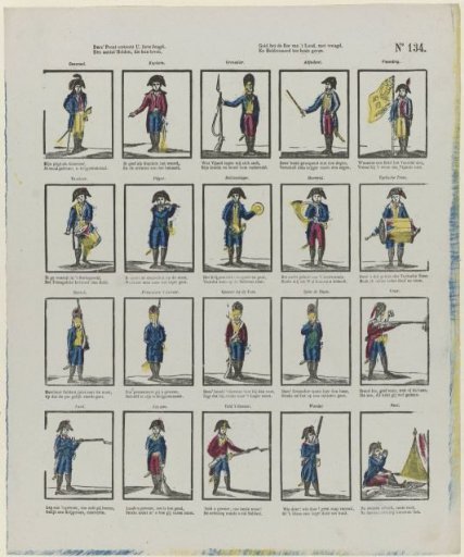 This print shows you, dear youth, / A number of heroes who, with joy, / And heroic courage, give their lives, / Money and the honor of the country to the best