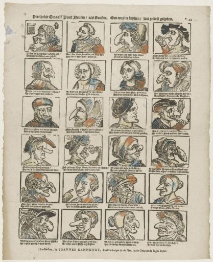 Here you have twelve pairs of noses / like giants; To see the pictures / who they resemble best.