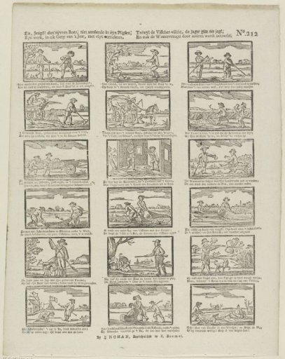 Behold, youth! the diligent farmer, not neglecting his duties, / Performing his work with care in every season of the year, / While the fisherman fishes, the hunter goes hunting, / And winter joy is enjoyed by others