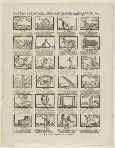 Of all the letters, placed on the letter list, / You will find under each the hall that tells you the image, / You can, oh youth! then learn to spell the name from it; / or read, to place a useful pleasure in this