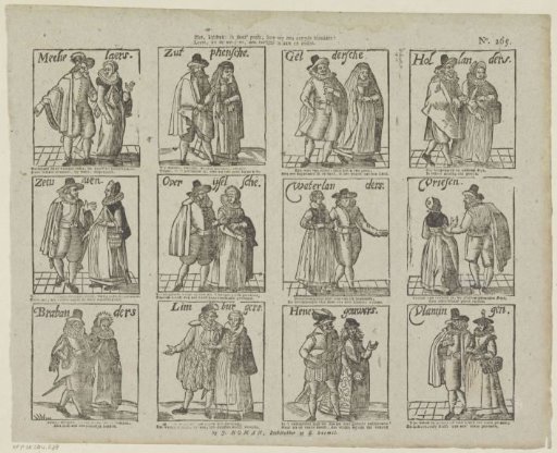Behold, children! in this print, how we were formerly dressed: / Learn, from the verses, our difference in nature and customs