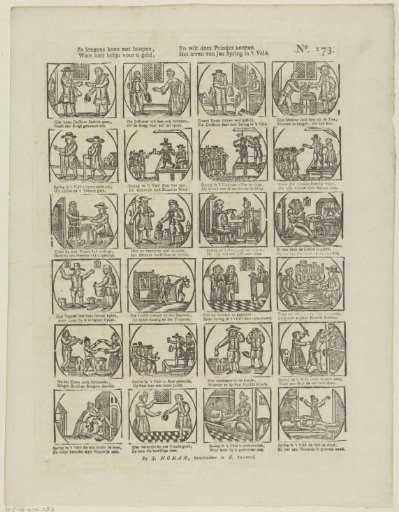 Come, boys, in crowds, / And buy these prints. For here you have for your money, / The life of Jan Spring in the Field