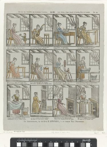 See here a dozen of industrious women, / Learn diligently, young youth! to keep house soon