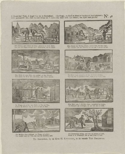 Consider this print, O youth! how the farming class, / Through tireless diligence, brings much benefit to the land, / He ploughs, he sows and reaps the fruit sprung from the Earth, / He thanks God's wise government, received from His hand