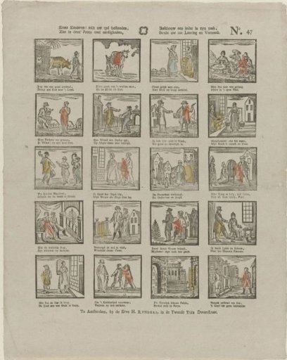 Come, children! wish to spend your time, / See in this print many delights, / Consider each one in his business, / It serves you for instruction and amusement