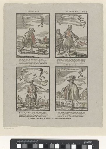 Beggar. / Soldier. / Peasant. / Nobleman