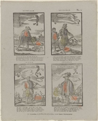 Beggar. / Soldier. / Peasant. / Nobleman