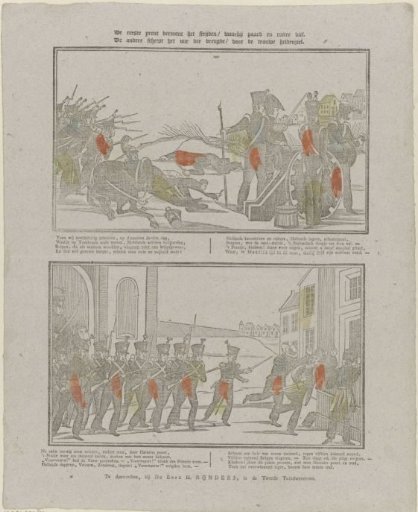 The first print depicts the struggle / in which horse and rider fell. / The other sketches the hour of joy / for the faithful hero's soul.