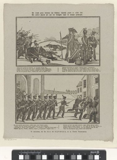 The first print depicts the struggle / in which horse and rider fell. / The other sketches the hour of joy / for the faithful hero's soul.