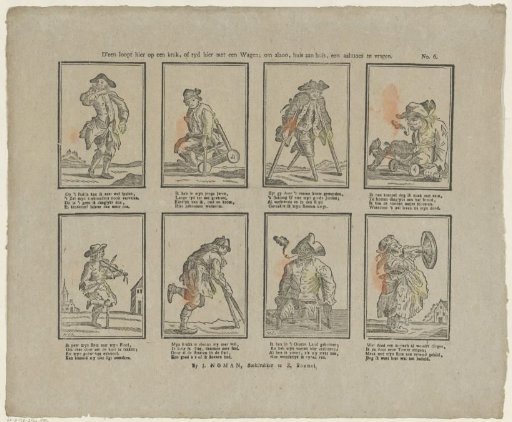 One here walks on crutches, or rides here in a carriage; thus, house to house, to beg for alms
