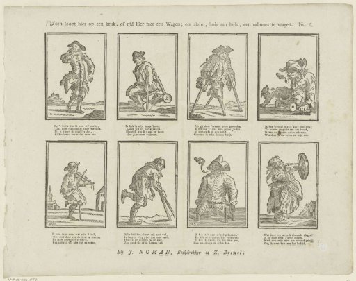One here walks on crutches, or rides here in a carriage; thus, house to house, to beg for alms