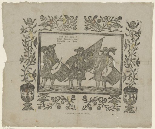 Here one sees the / Military uproar, of / Standard-bearer and drummer