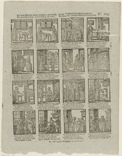 The witty farce of Jan Klaassen and his girl, / The fine Saartje Jans, but plump of flesh, / And what else happened to Jan Jaspers, / And Diewertje, is it not all seen in this print set