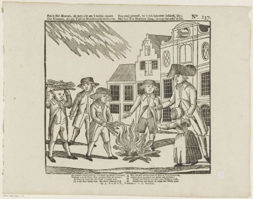 It is Saint Martin, as one sees from the bright fire / Of the boys, who have gone around to neighbors for peat and firewood / And have obtained it, happy, / With their Saint Martin's song, and a little money besides