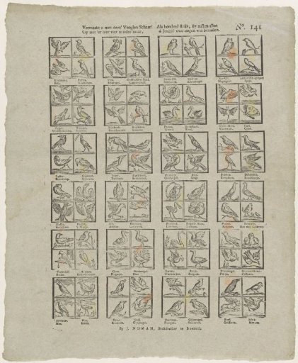 Amuse yourself with this flock of birds! / You see here four fewer, / Than a hundred pieces, they will all / Oh youth! please your eyes well