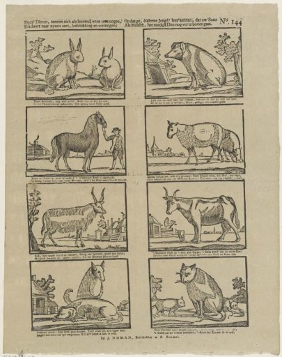 These animals show themselves as living before your eyes, / Each species according to its nature, arrangement and ability; / So that you, oh little youth! may learn to know that your state / As a human far surpasses the most useful animal