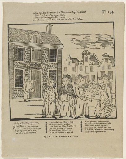 As one sees here, it is certainly New Year's Day. / But for most it is to do / with wishes for money; / And if one fills the purse, one fills the cup with joy