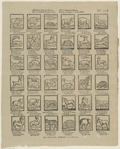 All sorts of animals, / That thrive in foreign lands, / Or are known in ours, / You see, oh youth! in this print