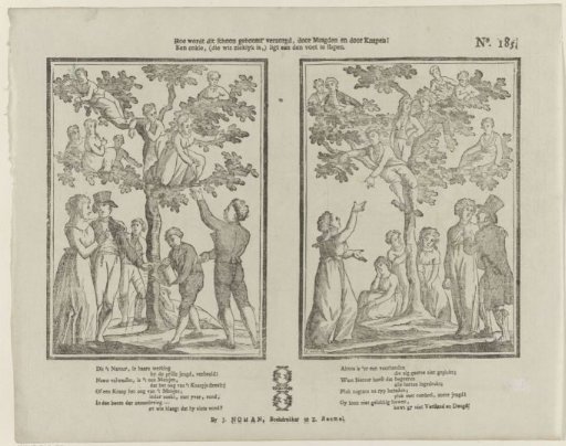 How is this beautiful tree cared for, by maidens and by lads! / A single one, (who is surely sickly,) lies asleep at the foot