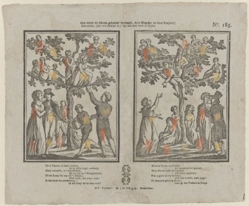 How is this beautiful tree cared for, by maidens and by lads! / A single one, (who is surely sickly,) lies asleep at the foot