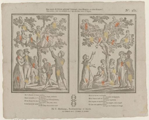 How is this beautiful tree cared for, by maidens and by lads! / A single one, (who is surely sickly,) lies asleep at the foot