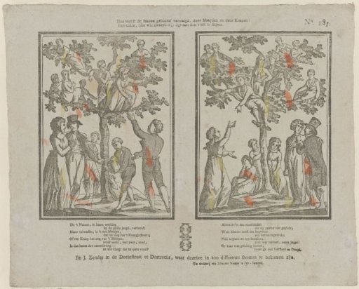 How is this beautiful tree cared for, by maidens and by lads! / A single one, (who is surely sickly,) lies asleep at the foot