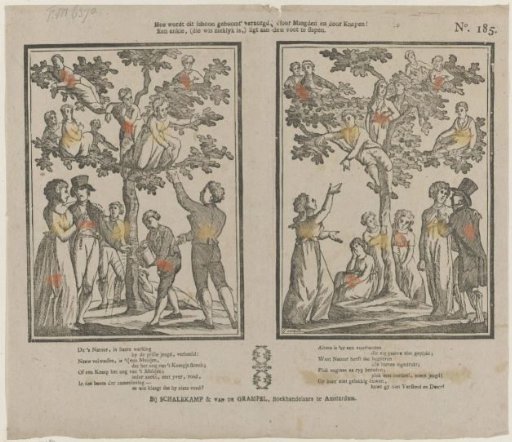 How is this beautiful tree cared for, by maidens and by lads! / A single one, (who is surely sickly,) lies asleep at the foot
