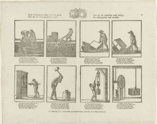 This children's print teaches, briefly and well, / What benefit mechanics brings: / How it lightens human work, / And accomplishes incomprehensibly much