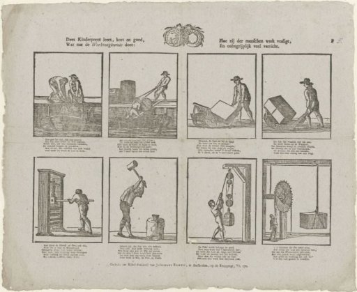 This children's print teaches, briefly and well, / What benefit mechanics brings: / How it lightens human work, / And accomplishes incomprehensibly much