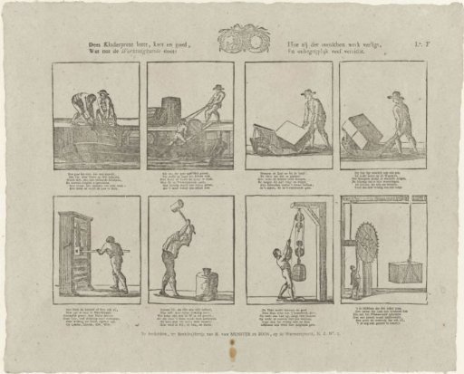 This children's print teaches, briefly and well, / What benefit mechanics brings: / How it lightens human work, / And accomplishes incomprehensibly much
