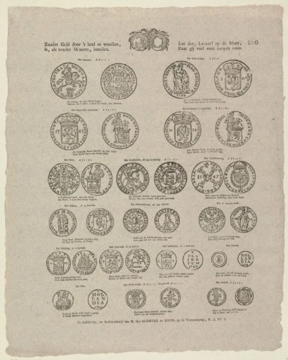Without money to wander through the country / Is like without goods to trade. / Therefore, reader! heed the coin, / Whereof you can buy much
