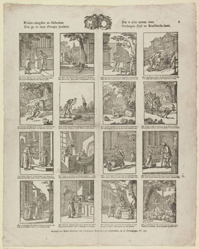 Children's virtues and vices / See how these little prints speak; / That they show you all at once / The punishment of vice and the reward of virtue