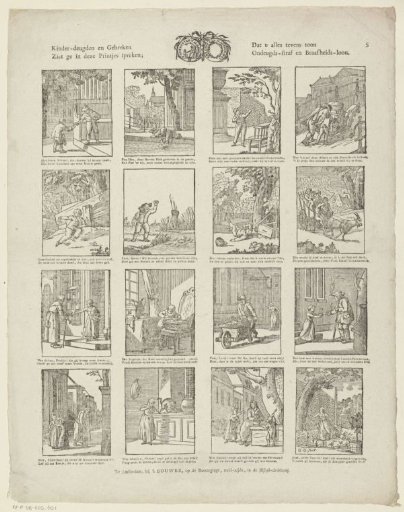 Children's virtues and vices / See how these little prints speak; / That they show you all at once / The punishment of vice and the reward of virtue