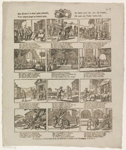 See, children! in this print depicted, / What disasters youth and recklessness breed, / And do not think that, with remorse, / Everyone would find such a father