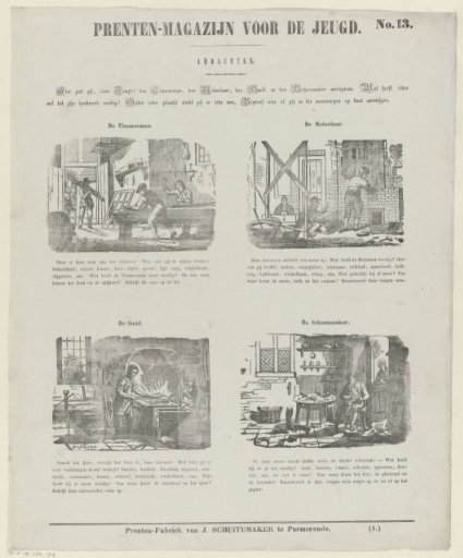 Here you see, dear youth! the carpenter, the mason, the smith and the shoemaker at work. What does each need for his craft? [(...)]