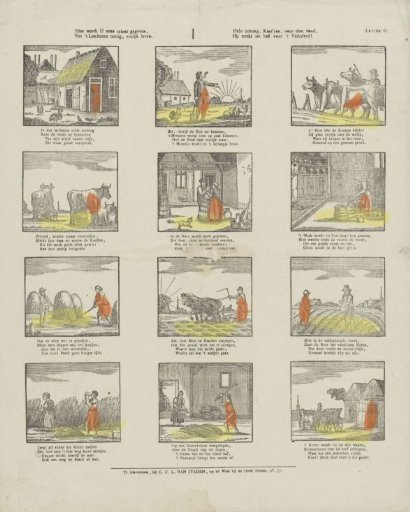 Here is given you a sketch, / Of the useful, cheerful life of the countryman. / Have respect, children, for that station, / It contributes to the welfare of the fatherland!